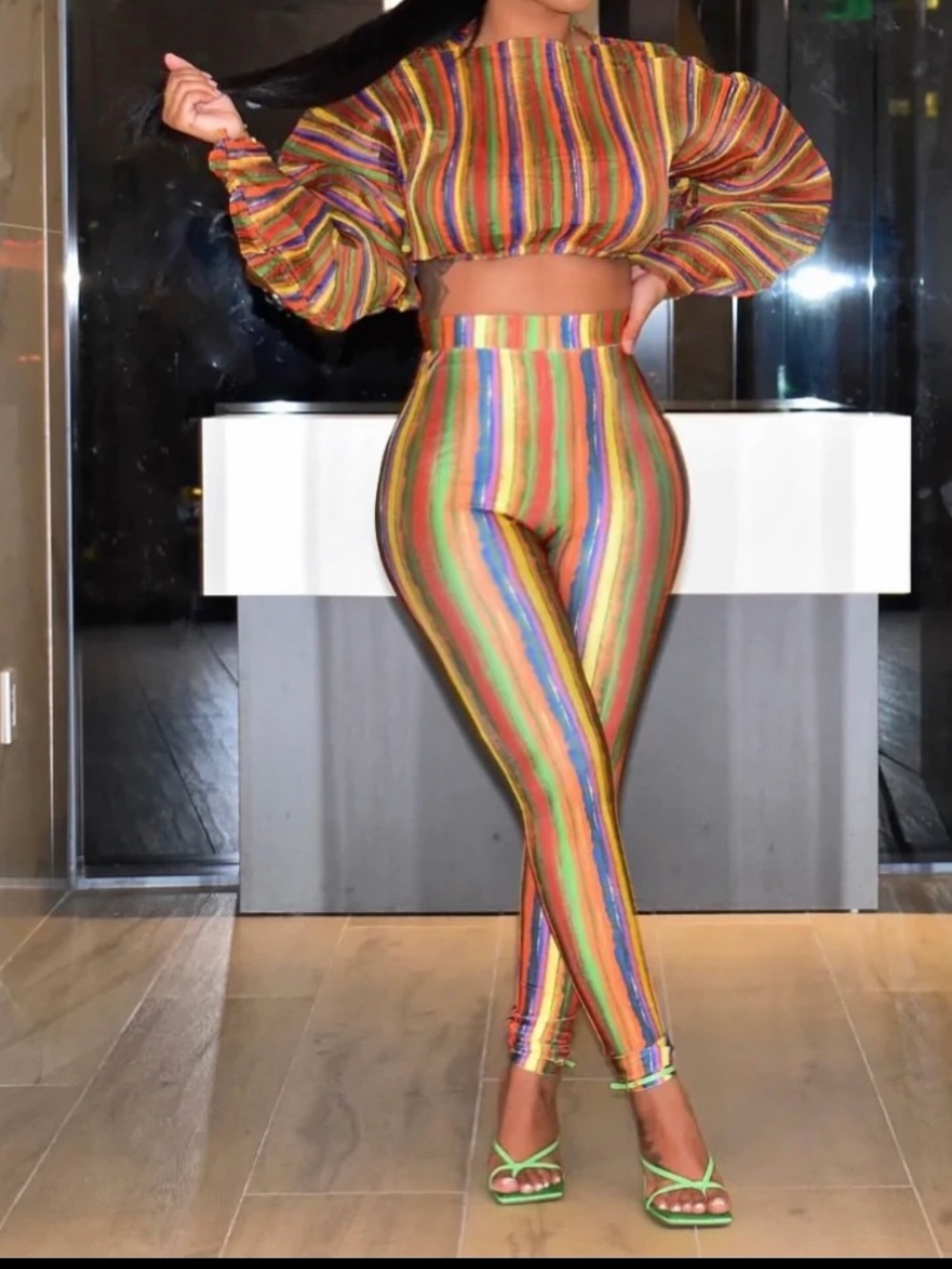 Rainbow Striped High-Waist Leggings & Crop Top Set